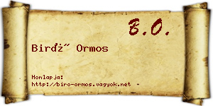 Biró Ormos névjegykártya